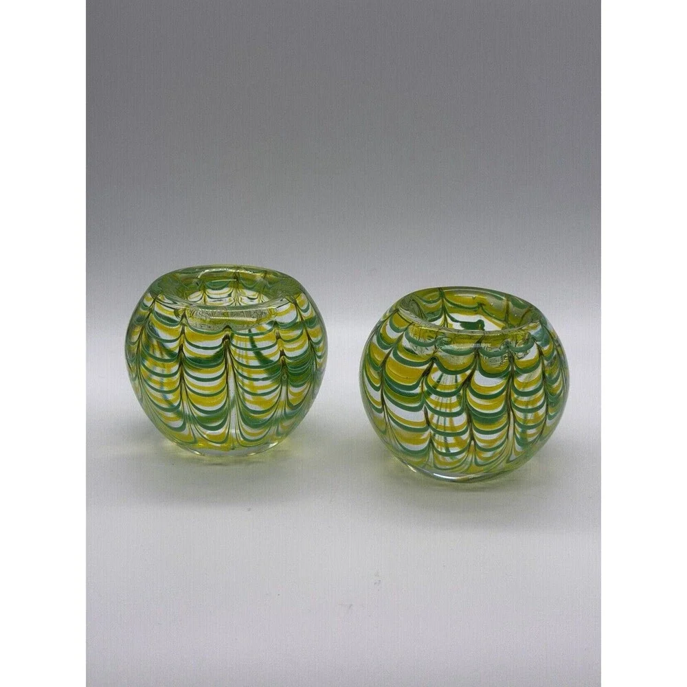 Vintage Gorgeous Designs China Yellow & Green Glass Tea Light Holders